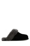 Ugg Women's Scuffette Black Grey Suede Shearling Slippers In Black