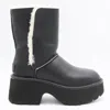 Ugg Fur-trimmed Black Leather Platform Boots With Block Heel In Black