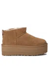 Ugg Womens Mid Brown Classic Ultra Mini Platform Suede And Shearling Boots In Brown