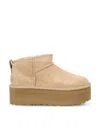 Ugg Classic Ultra Mini Platform Suede Ankle Boots In Sand