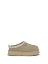 Ugg Tasman Embroidered Suede Flatform Mules In Nude