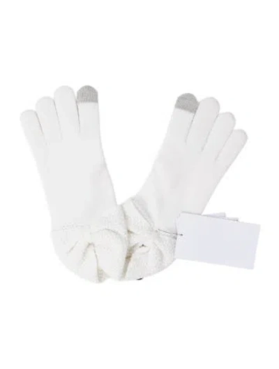 Pre-owned Ugg Bow Accent Knit Winter Gloves W/tags In White