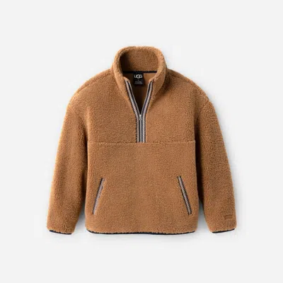 Ugg ®braid Half Zip Fleece/recycled Materials Tops In Chestnut In Brown