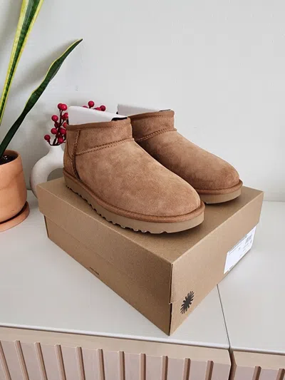 Pre-owned Ugg Brand 100% Authentic  Classic Ultra Mini Chestnut 1116109 Women's Boots In Brown