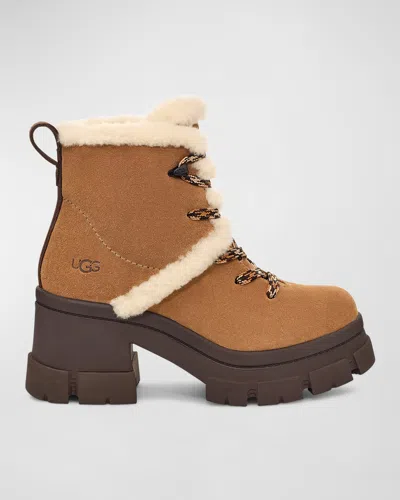 Ugg Brooklyn Suede Shearling Hiker Boots In Chestnut