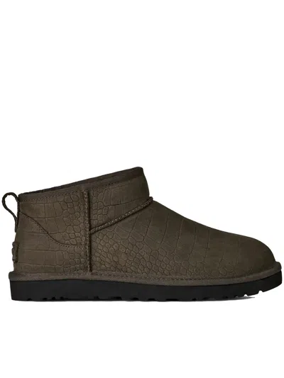 Ugg Brown Classic Ultra Mini Embossed Boots In Grey
