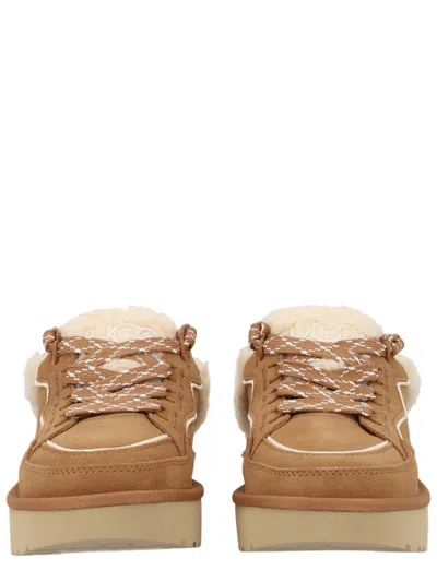 Ugg Brown Leather Shearling Lace-up Sandals In Purple