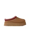 Ugg Tazz Embroidered Shearling Platform Slippers In Brown