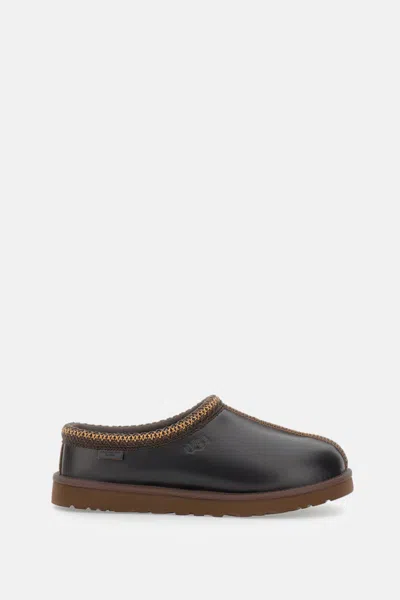 Ugg Dark Brown Leather Tasman Slippers In Black