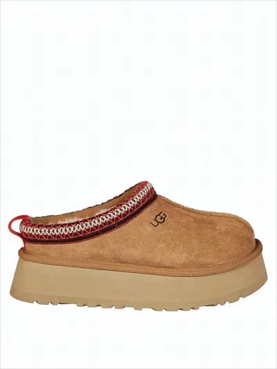Ugg Brown Suede Slip-on Mules With Decorative Woven Trim