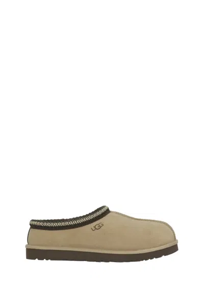Ugg Tasman Ii Suede Slippers With Wool Lining And Contrast Stitching In Brown