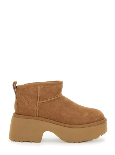 UGG BROWN 'ULTRA MINI NEW HEIGHTS' BOOTS IN SUEDE WOMAN