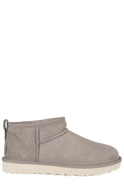 Ugg Brown W Classic Ultra Mini Back-tongue Leather Boots In Gray