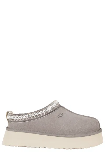 Ugg Brown W Tazz Ii Collar-braid Suede Mules In Gray