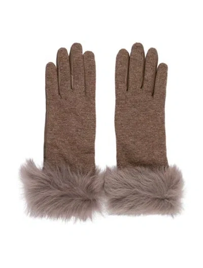 Pre-owned Ugg Brown Wool Blended Gloves W. Fur Trim W. Tag