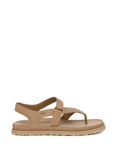 Ugg Buckle T-strap Sandals In Nude