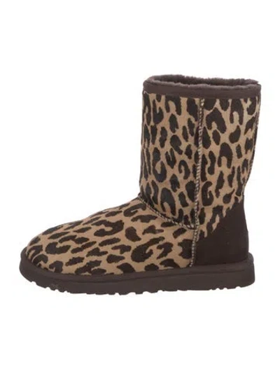 Pre-owned Ugg Calfskin Animal Print Boots In Brown