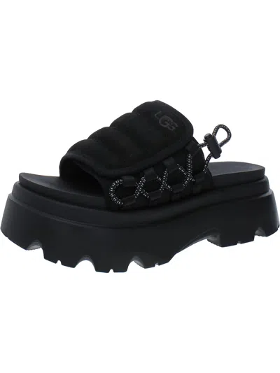Ugg Callie Womens Solid Suede Flatform Sandals In Black