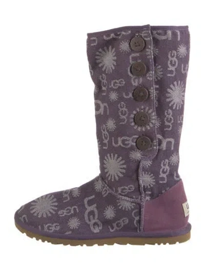 Pre-owned Ugg Canvas Graphic Print Boots In Purple