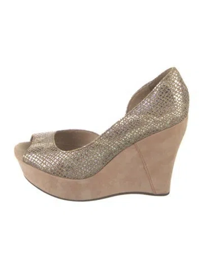 Pre-owned Ugg Canvas Patterned Flats In Metallic/neutrals