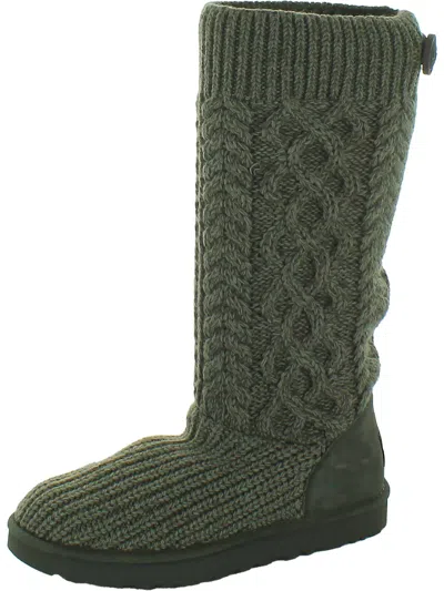 Ugg Cardi Womens Cable Knit Comfort Knee-high Boots In Grey
