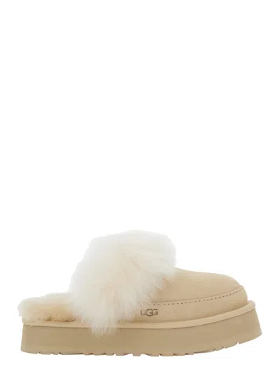 UGG CHALET BEIGE ANKLE BOOTS WITH FUR DESIGN IN SUEDE WOMAN