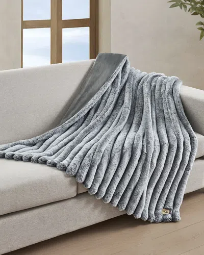 Ugg Channel Quilt Faux Fur Throw Blanket In Grey