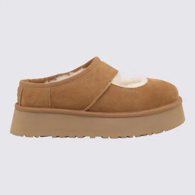 Ugg Suede Platform Sandals With Shearling Lining In Brown