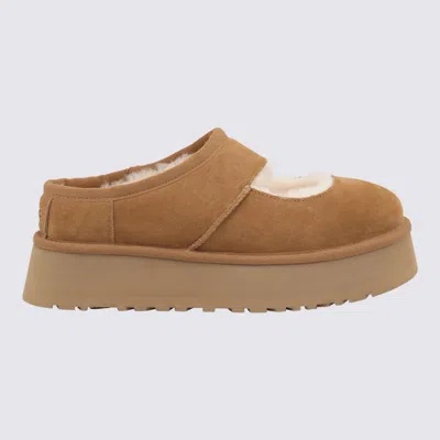 Ugg Suede Platform Sandals With Shearling Lining In Brown