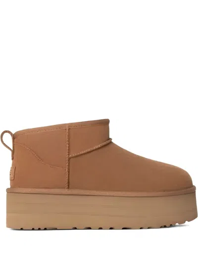 Ugg Chestnut Brown Suede Classic Ultra Mini Platform Ankle Boots