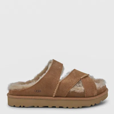 Ugg Chestnut Suede Greenport Cross Strap Sandals In Brown