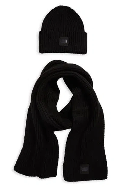 Ugg ® Chunky Knit Beanie & Scarf Set In Black