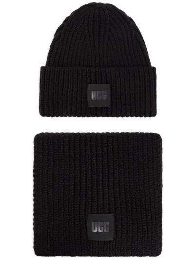 Ugg Chunky Rib Knit Set In Black