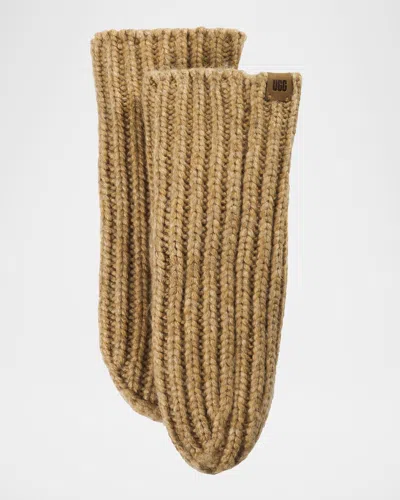 Ugg Chunky Rib Mittens In Neutral