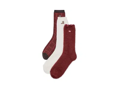 Ugg Classic Crew 3 Pack Women's Sock Classic Boot/plaid/coffee Berry, Cotton/nylon/polyester In Multi