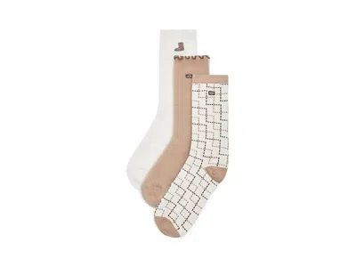 Ugg Classic Crew 3 Pack Women's Sock Classic Boot/plaid/sand, Cotton/nylon/polyester In Transparent