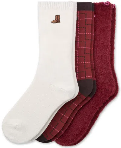 Ugg Classic Crew Embroidered, Plaid & Fuzzy Ruffle-edge Sock Set, 3-piece In Classic Boot,plaid,coffee Berry