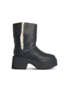 Ugg Fur-trimmed Black Leather Platform Boots With Block Heel In Black