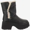 Ugg Fur-trimmed Black Leather Platform Boots With Block Heel In Black