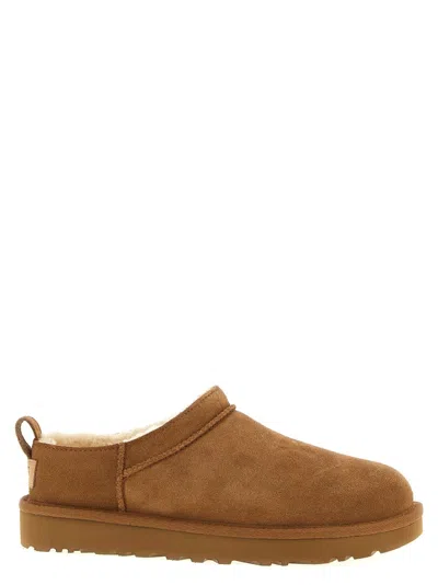 Ugg Classic Micro Beige Ankle Boots With Logo Embossed In Suede Woman In Brown