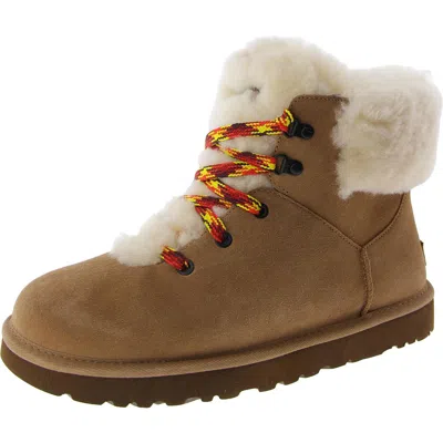 Ugg Classic Mini Alpine Womens Lamb Fur Lined Ankle Booties In Pink