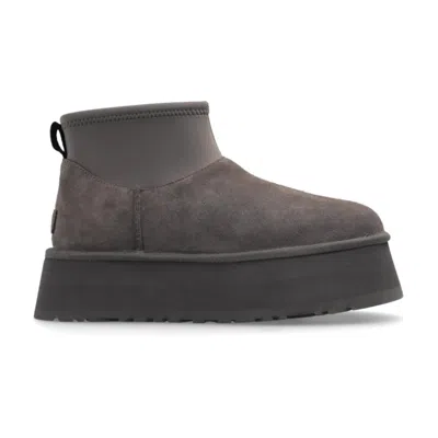 Ugg Classic Mini Dipper Boots Women's Dark Gray Suede Platform Hawk2806 In Grey