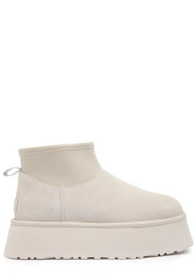 Ugg Classic Mini Dipper Puffer Suede Ankle Boots In White