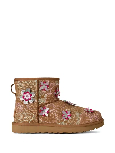Ugg Classic Mini Floral-appliqué Boots In Brown