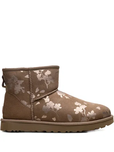 Ugg Classic Mini Floral-pattern Ankle Boot In Brown