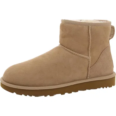 Ugg Classic Mini Ii Womens Suede Cold Weather Shearling Boots In Beige