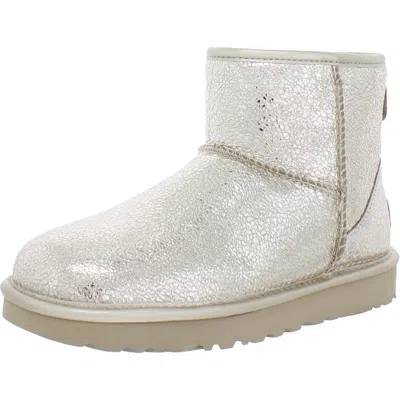 Ugg Classic Mini Metallic Sparkle Womens Leather Fur Ankle Boots In Multi