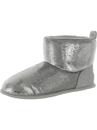 Ugg Classic Mini Mirror Ball Womens Suede Trim Sequined Winter & Snow Boots In Silver