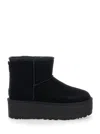 UGG CLASSIC MINI PLATFORM BLACK ANKLE BOOTS WITH PLATFORM IN SUEDE WOMAN