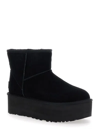 Ugg 'classic Mini Platform' Black Ankle Boots With Platform In Suede Woman